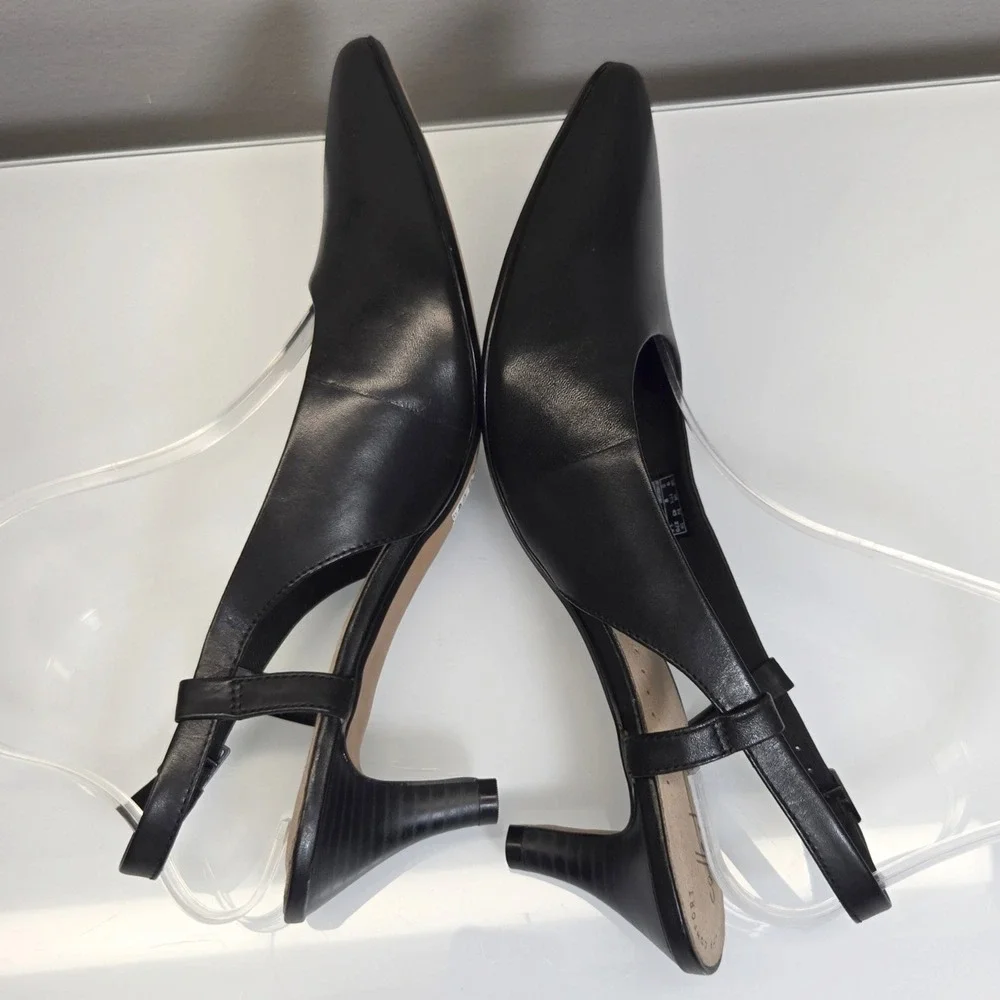 Clarks Linvale Loop Slingback Kitten Heels 11.5M‎ Black Leather Comfort Office